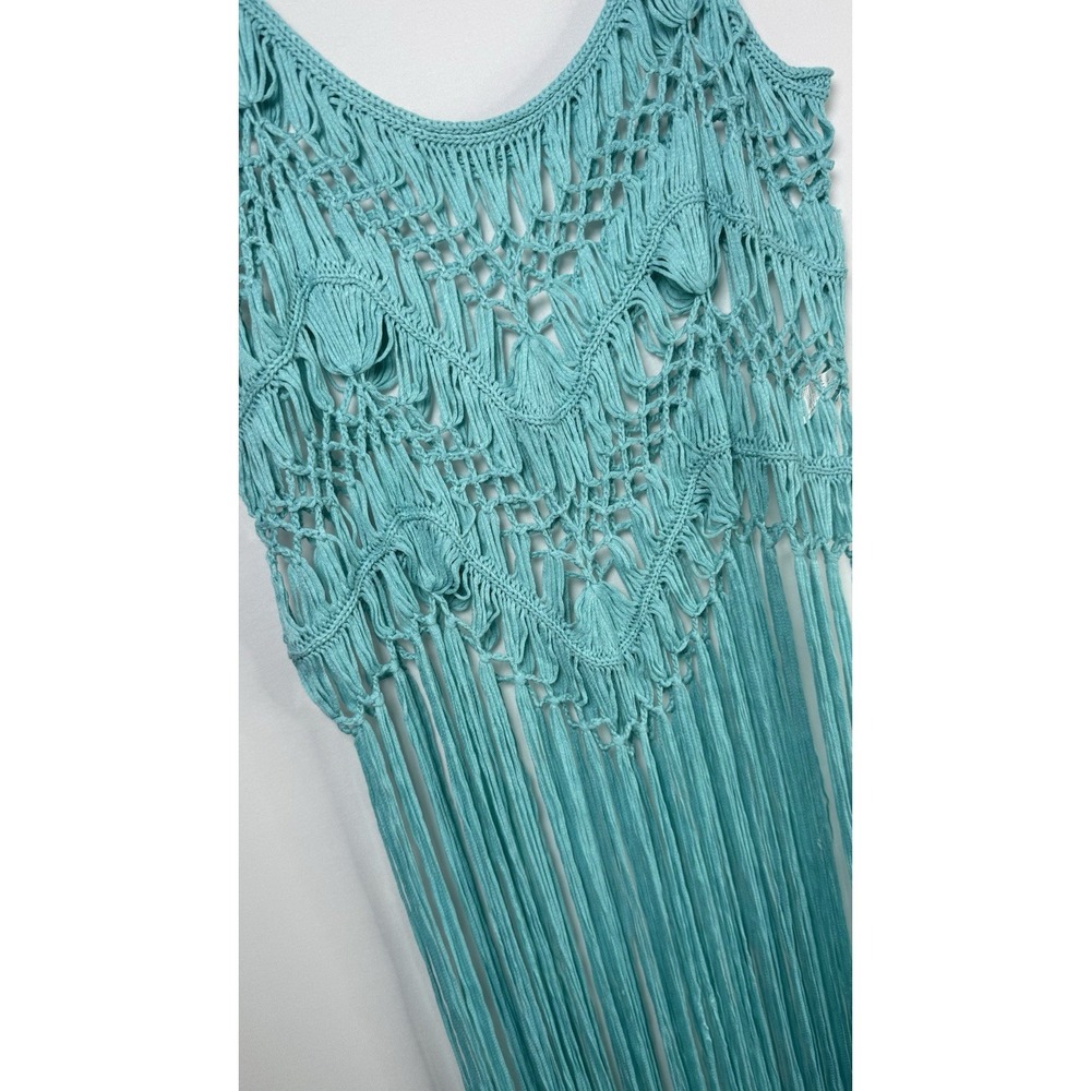 Aqua Macrame Fringe Beach Cover Up Boho Swim Cover One Size Festival Resort A5